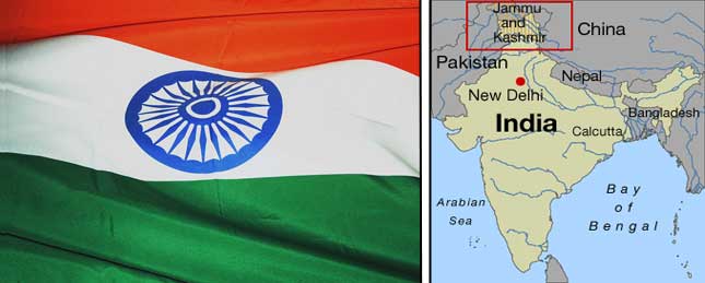 mapa y bandera de la india